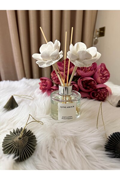Lune Amour 120 ml Seramik Çiçek Taşlı Bambu Çubuklu Soft Linen Oda Kokusu Güm...