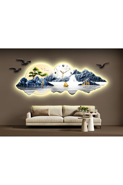 OMATEK SMART TECHNOLOGIES Renkli LED Saat Detaylı Işıklı Dağ, Göl ve Doğa Tem...