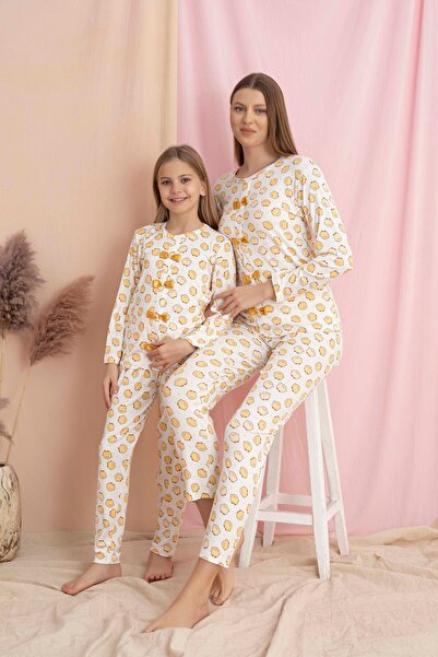 Tarık Women's Chick Pattern Bow Detailed Mother Daughter Soft Fabric Ribbed P...