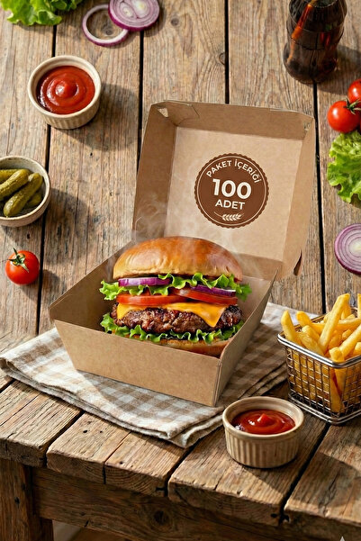 Dinamo Store 1. Kalite Baskısız İçi Sıvama Hamburger Kutusu 100 Adet