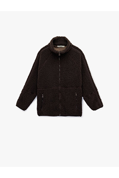 Koton Long Sleeve Stand Collar Pocket Detailed Zippered Oversize Plush Jacket