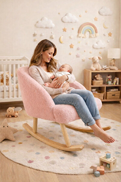 arge demo Sallanan Ahşap Ayaklı Pudra Pembe Rengi Berjer Koltuk