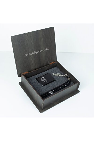 hediyekralı Kişiye Özel Ahşap Kutuda Çakmak + Tesbih - Hediye Seti