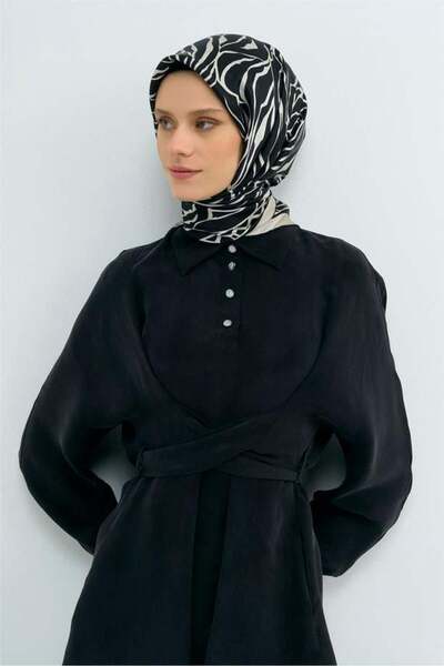 Armine وشاح تيفيل من الحرير الخالص 9511 - 11 نمط تجريدي أسود مدخن