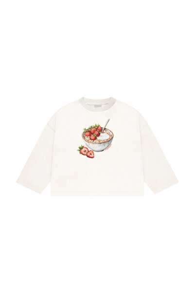lethestudios Strawberry Oats Baskılı Uzun Kollu Basic T-Shirt