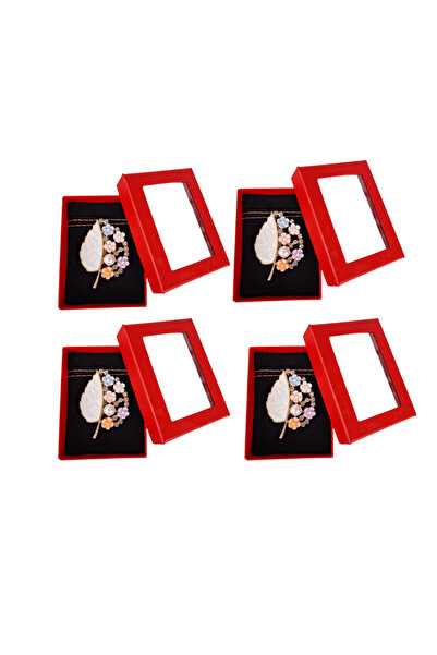 HYVESTO Set 4 Brose Martisor Mari Frunza Alba cu Flori Colorate, Finisaj Auri...