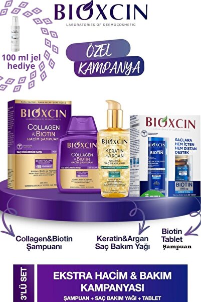 Bioxcin Collagen Biotin Şampuan 300ml + Biotin Tablet ve Şampuan 300ml + Kera...
