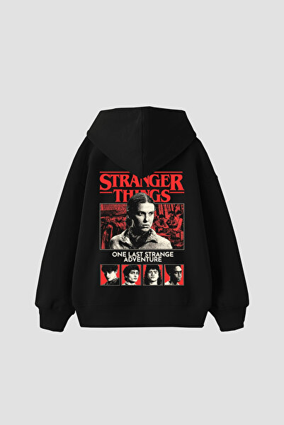 Sekizbiraltı One Last Strange Printed Oversize Unisex Black Hoodie