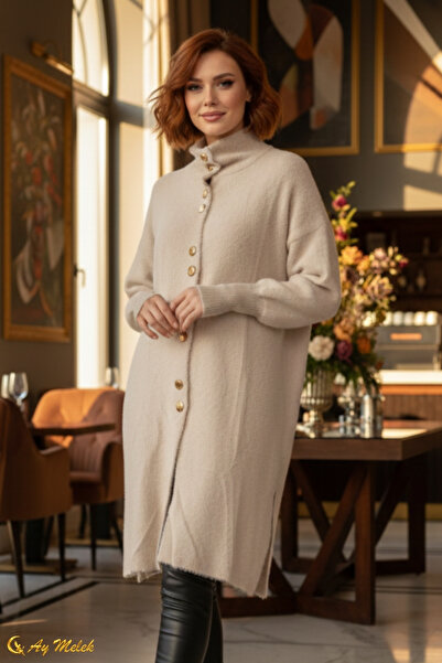 AYMELEK Women's Angora Sweater with Stand-Up Collar and Long Sleeves