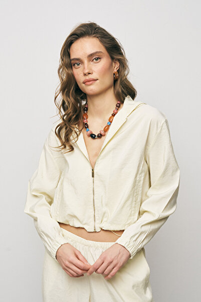 Orfeo Negro Women's Comfort Hooded Zippered Crop Jacket with Elastic Waist