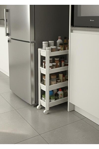 Okyanus Home منظم حمام ومطبخ أبيض بعجلات من 4 طبقات