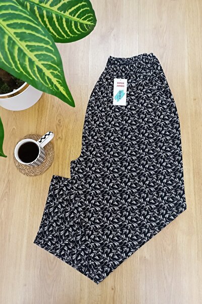 VİP BERA TEKSTİL Kadın Süper Jumbo Büyük Beden Motif Desenli Penye Pijama Altı