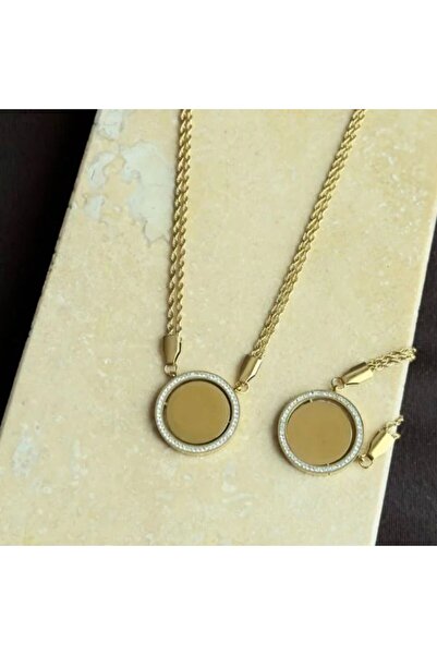 Haziran Accessory Stone Detailed Plate Model, Steel Women's Necklace