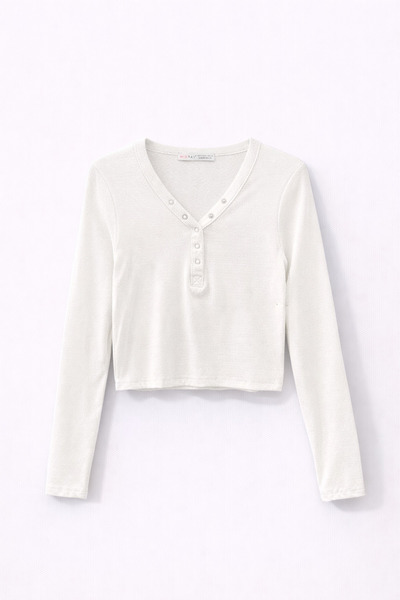 Mixray 2049 Дамска блуза с копчета Basic, бяла