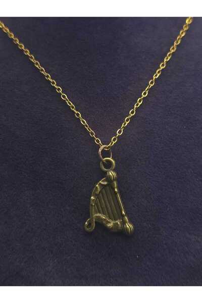 sarıyer silver Harp Instrument Steel Necklace Copper Antique Oxide Pendant an...