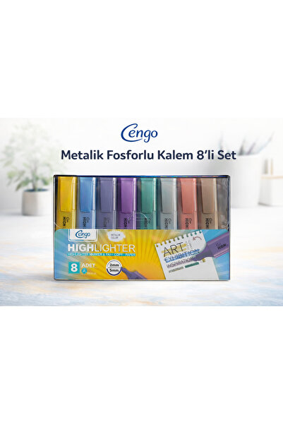 Cengo 8-Pack Highlighter Pens Metallic Colors Highlighter with Cut Tip