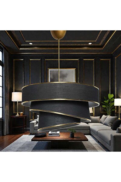 Elizim Home Lighting Pasta 3 katlı siyah gold abajur sarkıt avize