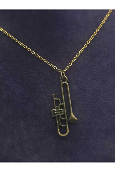 sarıyer silver Trumpet Model Steel Necklace Antique Oxide Copper Color Pendan...