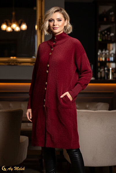 AYMELEK Women's Angora Sweater with Stand-Up Collar and Long Sleeves