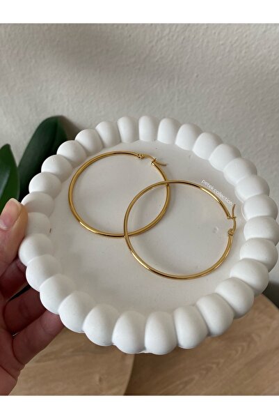 Petek Collection Clip-On Steel Gold Thin Hoop Earrings (Large Size)