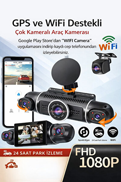 Qifit WiFi 4 Kameralı Araç İçi Kamera 1080P Full HD – 32 GB Dahili Hafıza – Geniş Açılı – Gece Görüşlü