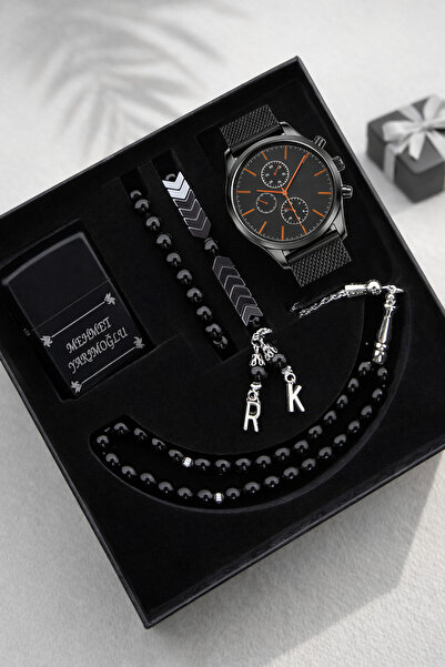 wesscollection Erkek Saat Seti Hasır Kordon Kol Saati Tesbih Bileklik ve Çakm...