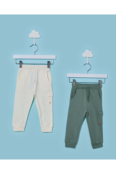 REDTAG Infant Boys Cream And Green Track Pants Set (Pack Of 2)