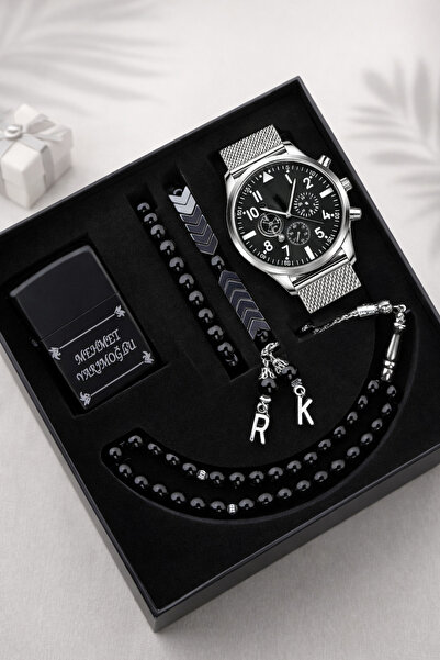 wesscollection Erkek Saat Seti Hasır Kordon Kol Saati Tesbih Bileklik ve Çakm...