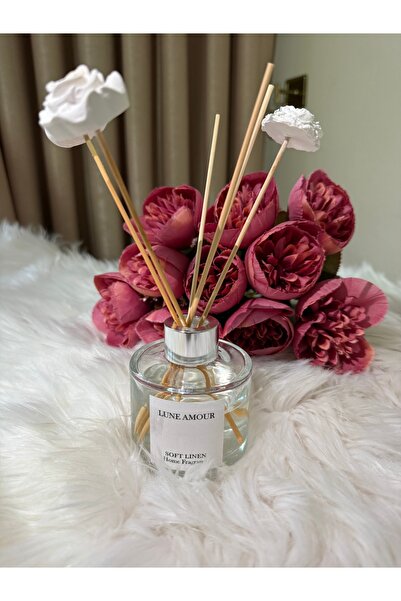 Lune Amour 120 ml Seramik Çiçek Taşlı Bambu Çubuklu Soft Linen Oda Kokusu Güm...