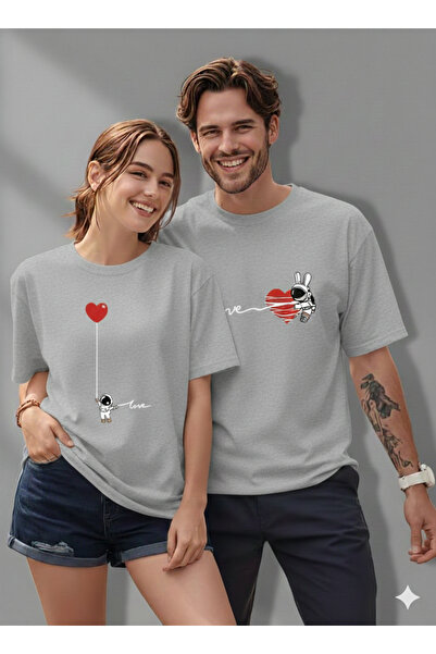 JENOLAN Lover's Combination Love Astronaut Printed Oversize T-Shirt Loose Fit...