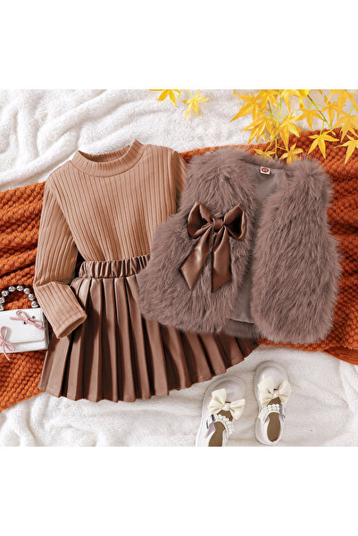 kizu Elegant set for girls with fur bolero, pleated dress and knitted blouse ...