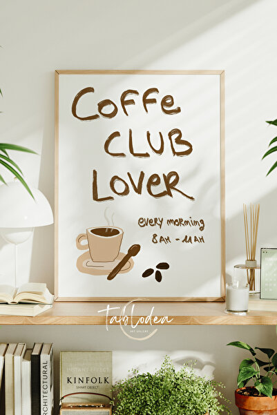 tablodea Coffe Club Lover Yazılı Line Art Kahve Köşesi Dekoru Çerçeveli Poste...