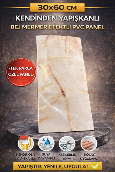 UKAB DEKOR Kendinden Yapışkanlı 60x30 Cm Dekoratif Esnek Köpük Pvc Beyaz Duva...