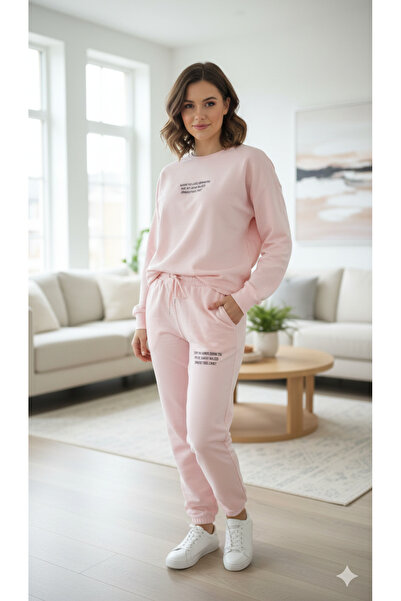 Serena Women's pale pink 2-piece tracksuit - long pants and blouse with Print...