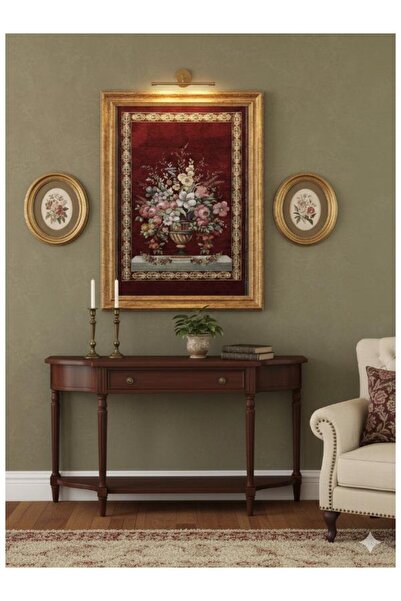 Believe YADE VAZOLU ÇİÇEKLİ BORDO JAKARLI DOKUMA GOBLEN DEKORATİF ÇERÇEVESİZ ...