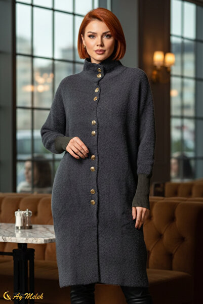 AYMELEK Women's Angora Sweater with Stand-Up Collar and Long Sleeves