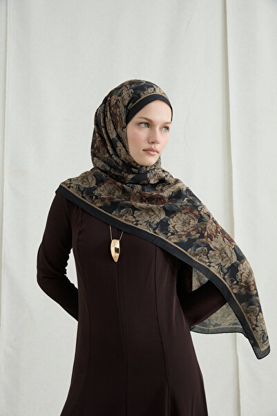 cs camellia scarf Amber Kraş Shawl - Black Beige