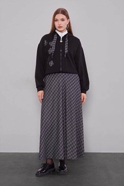 Levidor Black Plaid Patterned Skirt Suit