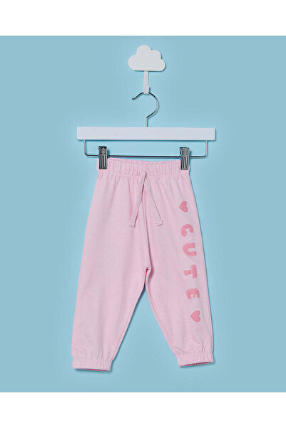 REDTAG بنطلون رياضي وردي مطبوع عليه شعار مكاني للفتيات الصغيرات