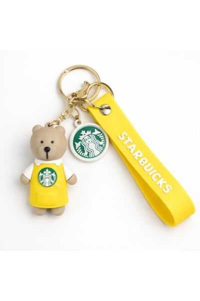 OEM Silicone Keychain with Bear Figure and Yellow Strap
