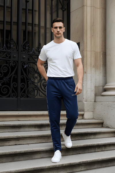 INFLUYENTE Men's Regular/Relaxed Fit Wide Leg Sweatpants with Side Ribbing