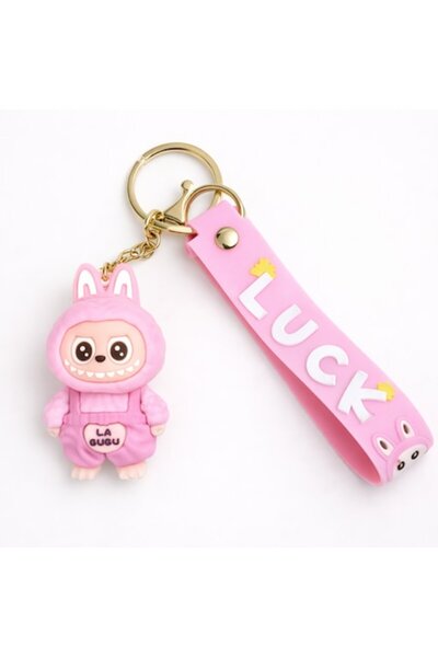 OEM Silicone Keychain with Character Figure for Kids and Pink Strap 'Luck'
