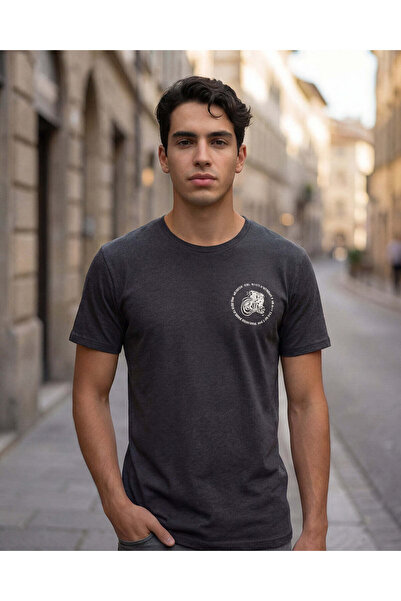 REDTAG Menâ€™s Charcoal Basic Graphic T-Shirt