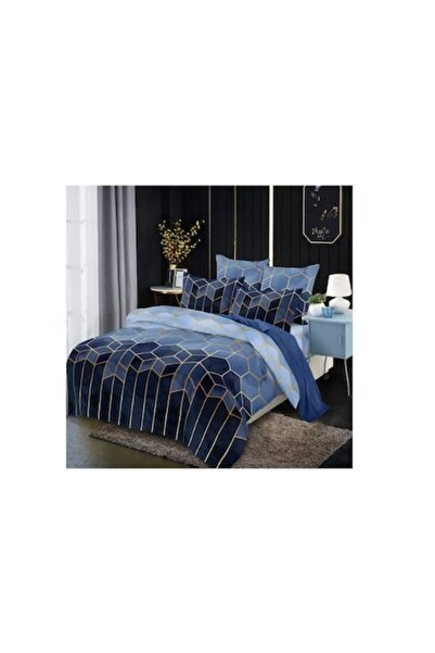 OEM Double Bed Linen Set, Premium Cotton, 6 Pieces, Geometric Blue 200 x 230