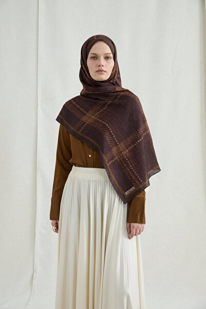 cs camellia scarf Șal în carouri - Roșu-maro