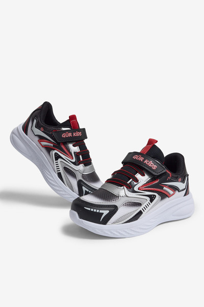 Tonny Black Детски унисекс черни и червени спортни обувки с велкро лента и гу...