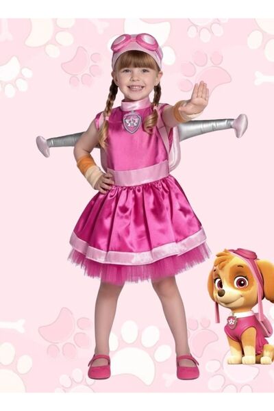 Premium Girls Paw Patrol Skye Costume Pink Superhero Dress Outfit