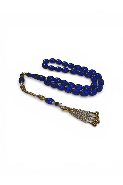 EnazStore سبحة خرزية خاصة باللون الأزرق الداكن والعنبر الناري مع شراشيب