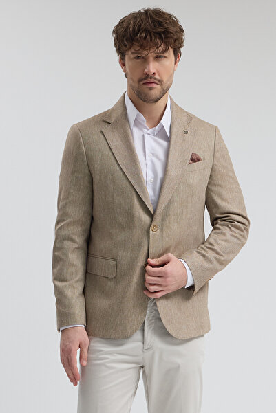 Frappoli Victor Men's Dark Camel Cotton Blend Half-Lined Mono Collar Sport Bl...