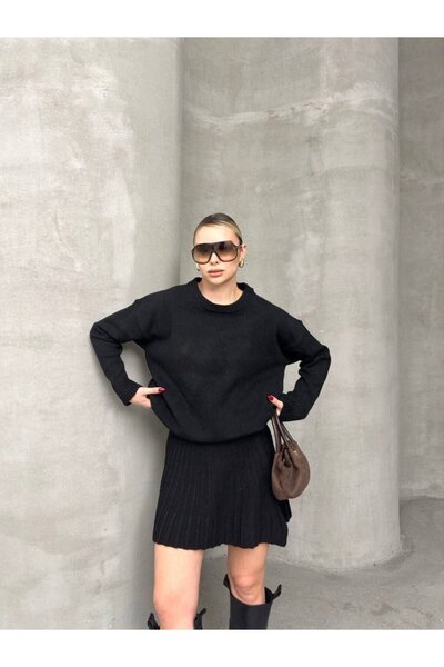 TrendParis Πλεκτό Σετ Δύο Τεμαχίων με Πλισέ Φούστα